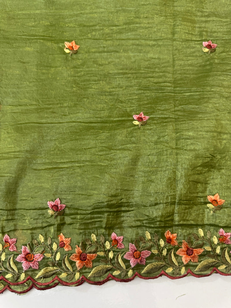 Crush Organza embroidery saree MS14567 LeafGreen