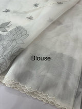 Tissue mix soft silk saree with applique work MTSS5432 White to Grey