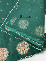 Kota checks saree with embroidery MS7645 DarKGreen