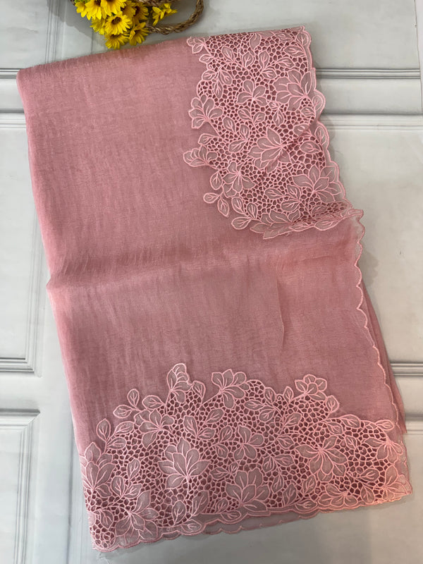 Cutwork Tissue Organza saree MS14154- PeachPink