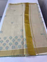 Kerala tissue cotton saree- MSK101- Blue