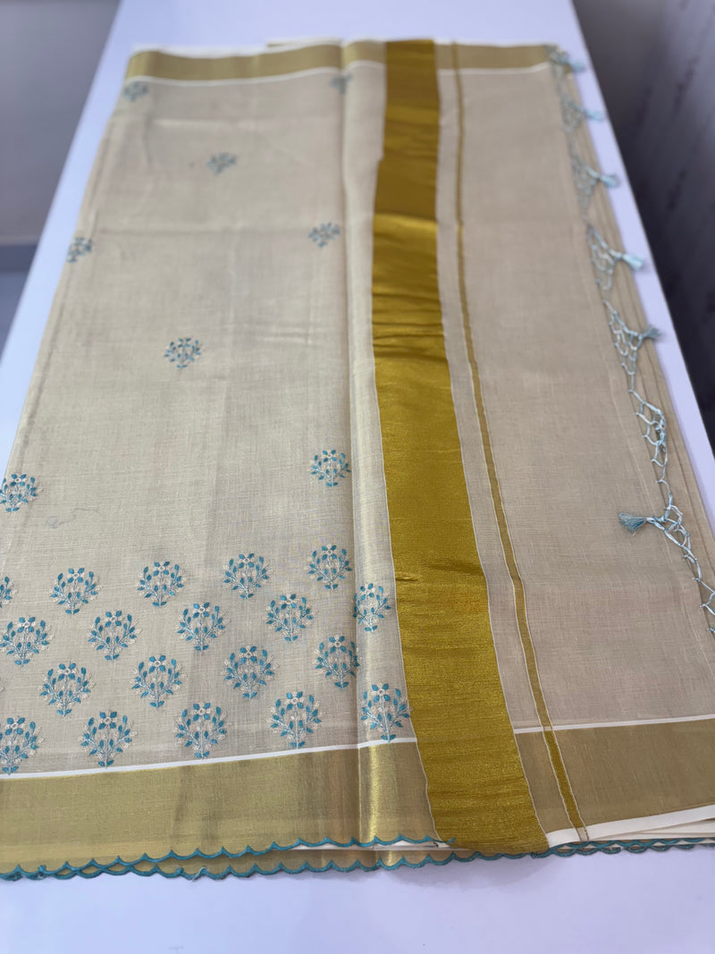 Kerala tissue cotton saree- MSK101- Blue