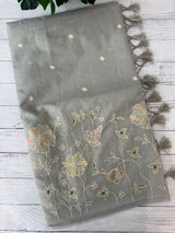Applique and embroidery work 
 Kota Silk saree MSH118 - DuskyGreyGreen
