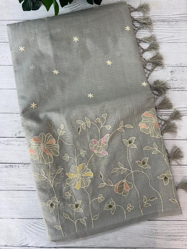 Applique and embroidery work 
 Kota Silk saree MSH118 - DuskyGreyGreen