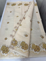 Supernet saree with cross stitch embroidery MSH116 - Beige