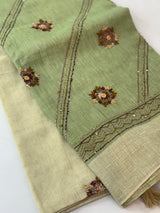 Linen saree with French knots and kanta embriodery MS94311