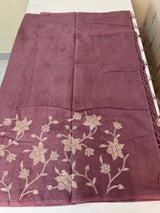Mul chanderi tissue applique saree MSH150- DuskyWine