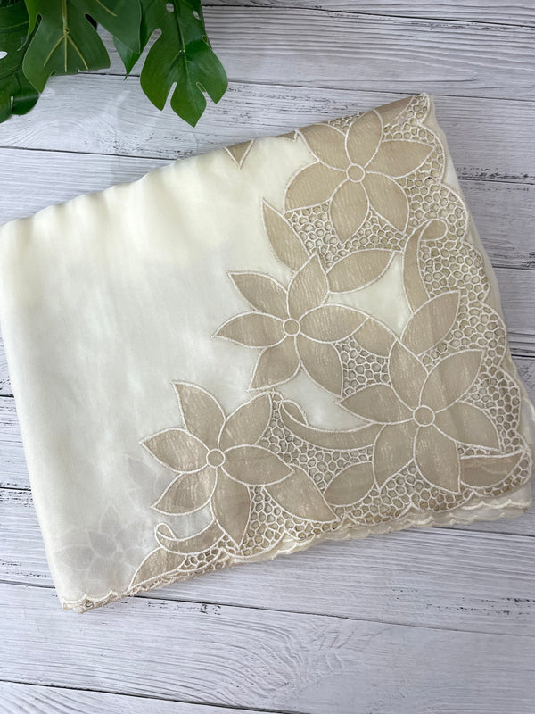 Georgette - Organza saree with applique work MS5089- Cream