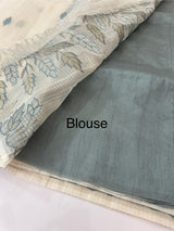 Tissue silk saree with zari checks and applique work  MSH105- Offwhite to Grey