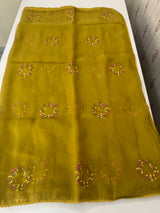 Crush chiffon saree with embroidery MCH345 MustardOlive