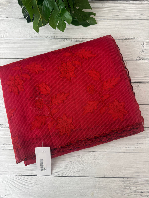 Kota silk cotton saree with applique work MS81788 - Red