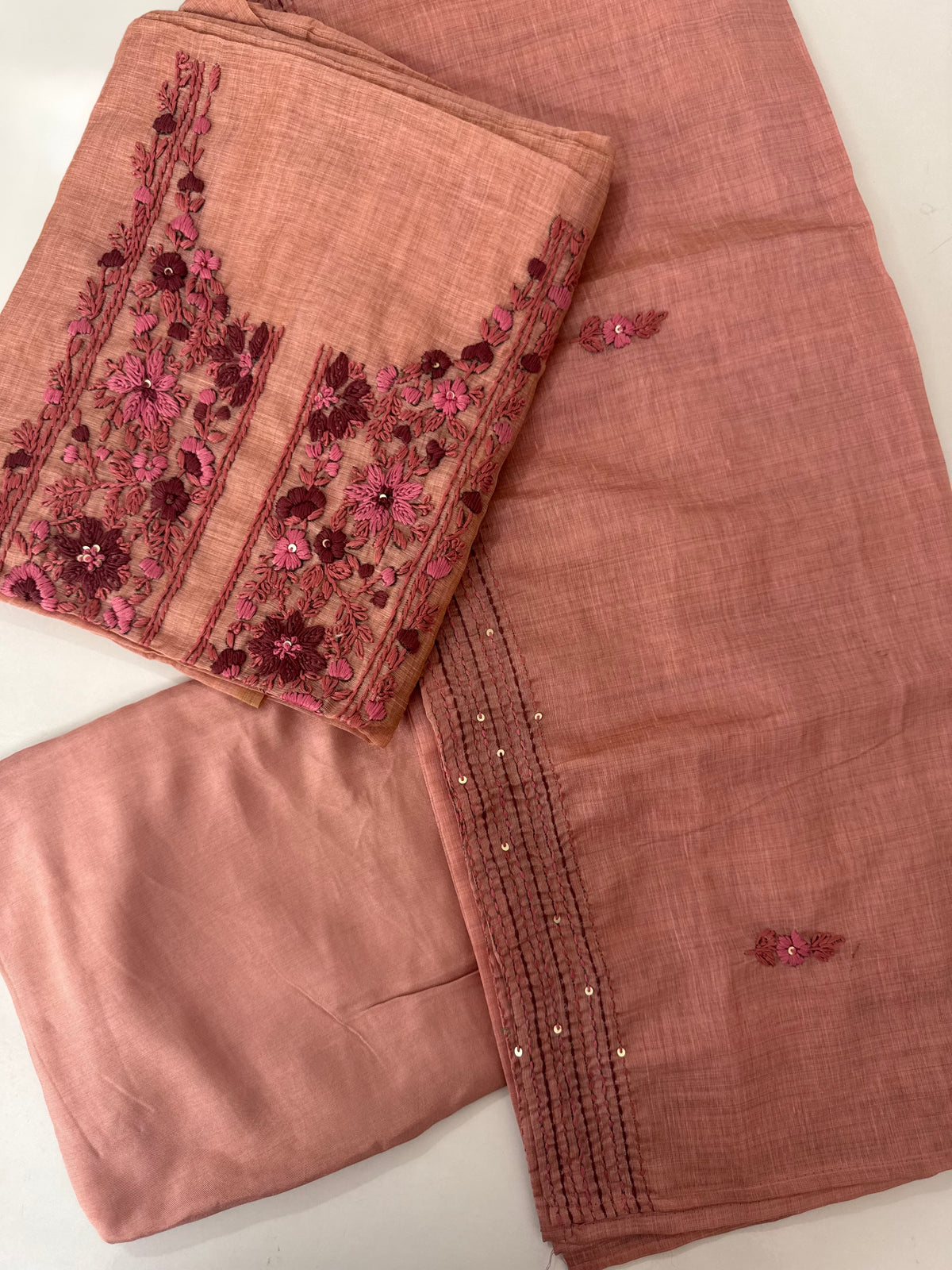 Unstitched Handworked Chanderi suit Set with kanta work- MK269