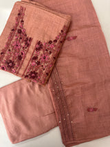 Unstitched Handworked Chanderi suit Set with kanta work- MK269