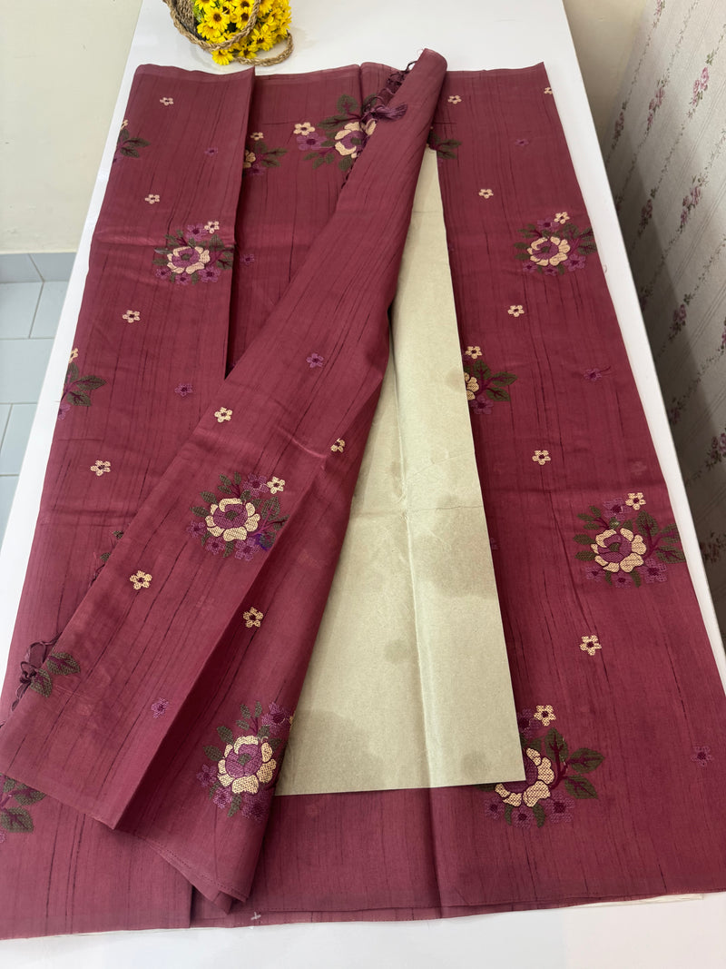 Blended matka tussar silk saree with embroidery - MS90654 Burgundy