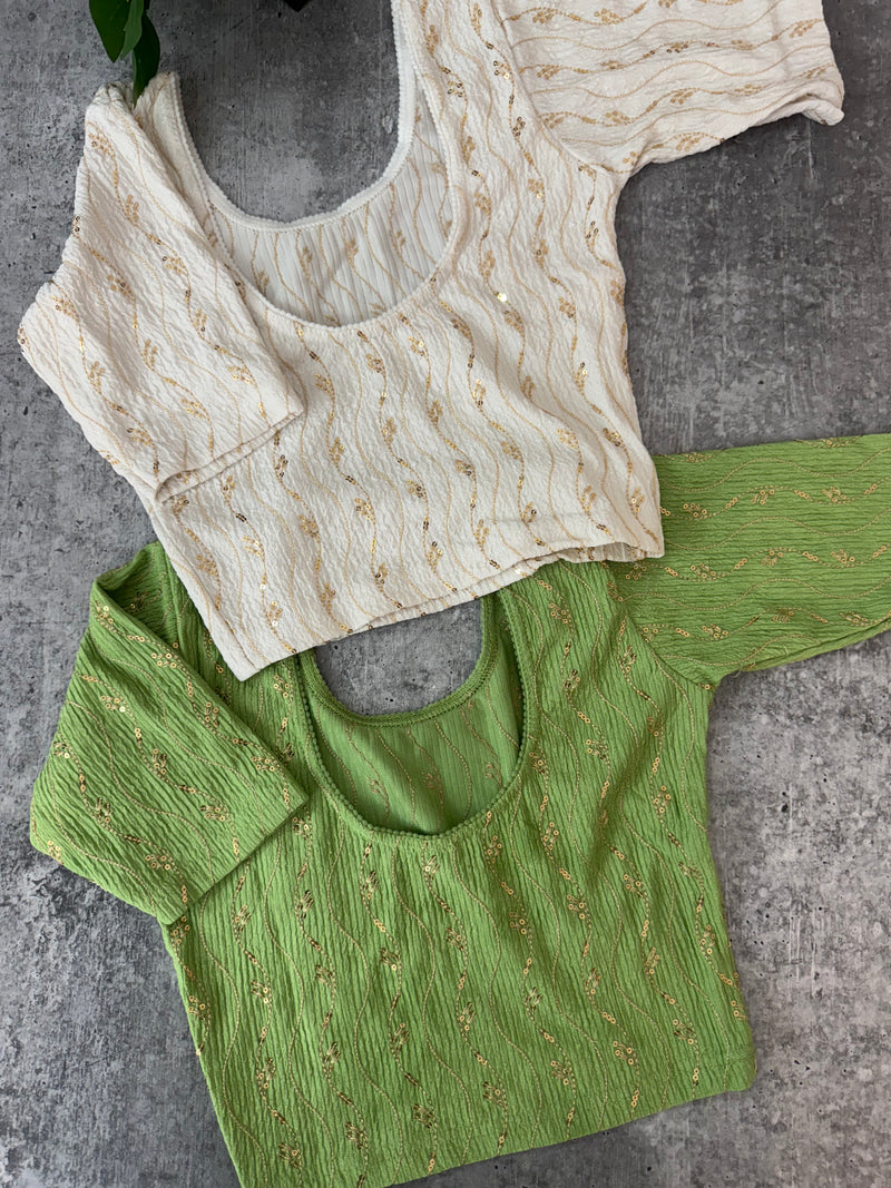 Stretchable Readymade blouse with sequence work : SIZE 32 - Combo