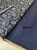 Blended tussar silk saree with embroidery- MSH158 DarkBlue