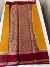Semi silk saree with checks zari weaving  MS81543: Mustard to MaroonRed