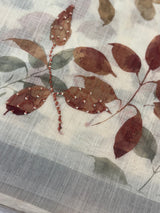 Handworked floral digital printed semi Linen Saree MLS611