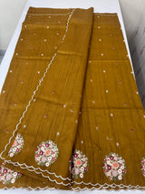 Blended tussar silk saree with embroidery- MS1072 SpicyMustard