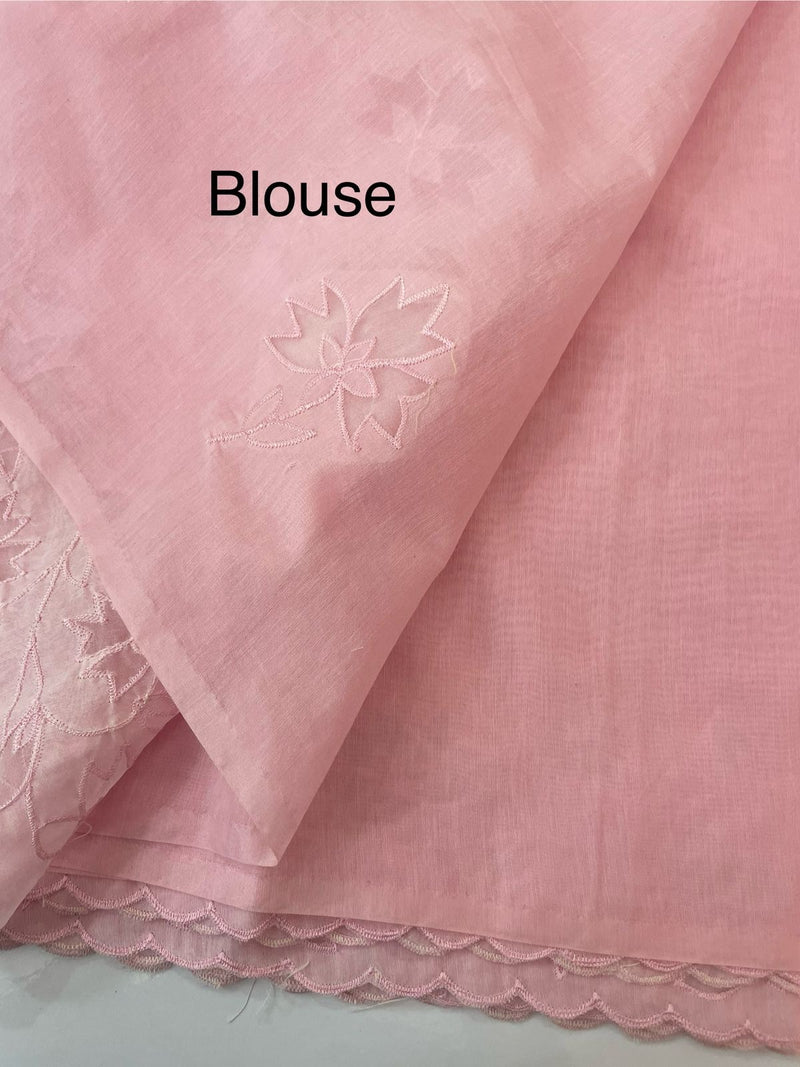 Mul chanderi saree with applique borders MSH112 Pink