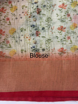 Handworked floral digital printed semi Linen Saree MLS611