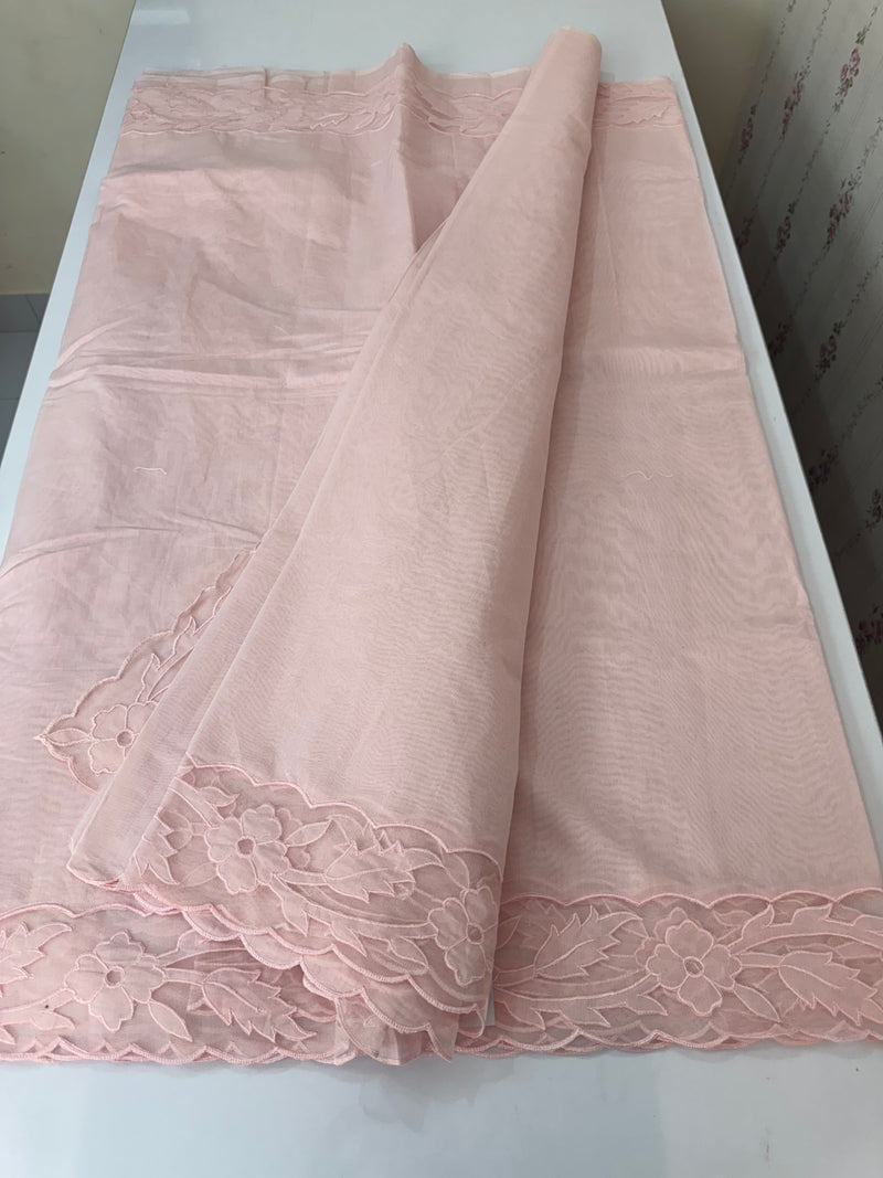 Mul chanderi saree with applique borders MSH111 Pastel PeachPink
