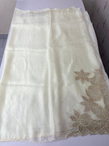 Georgette - Organza saree with applique work MS5089- Cream