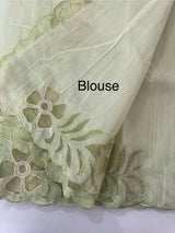 Khadi supernet applique work saree  MSH167 PastelGreen