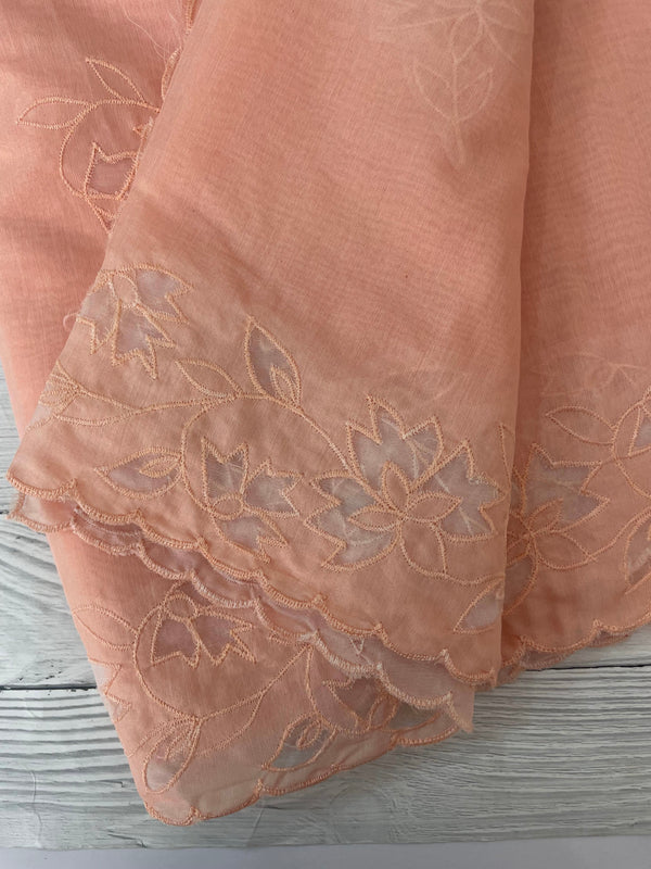 Mul chanderi saree with applique borders MSH112 Peach