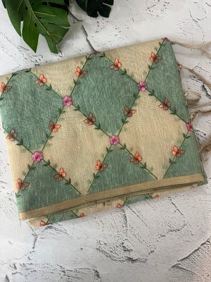 Soft Jute tissue saree with embroidery MJT671