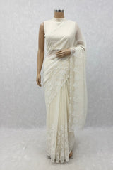 Mul chanderi applique work saree  MSH115 - Offwhite