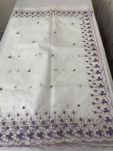 Soft Organza saree with embroidery borders - MCW896 White to Lavender
