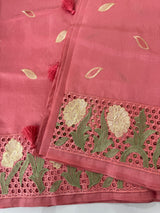 Cutwork Raw silk saree MSH228 DarkPeachyPink