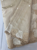 Embroidered Crepe blended tussar silk saree MS14473 Cream