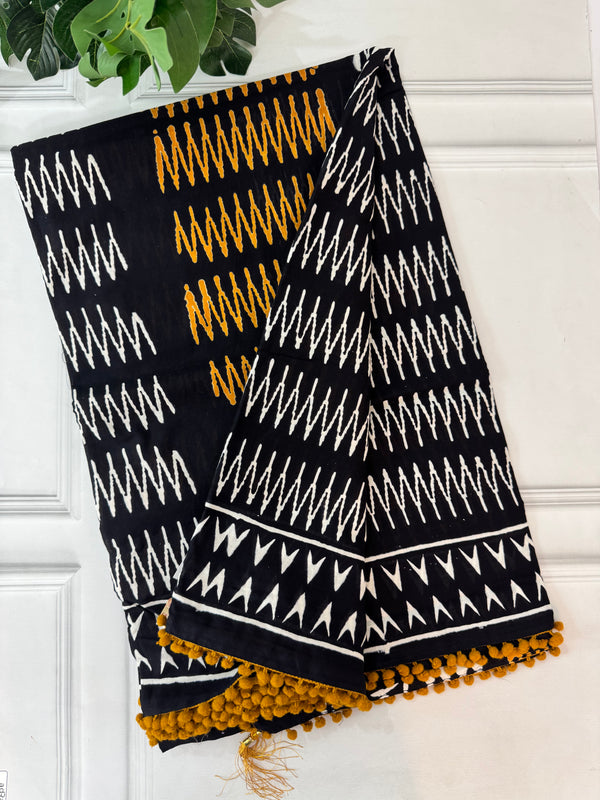 Pure mul mul cotton hand block printed saree SKRTHT