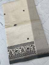 Blended tussar silk saree with embroidery- MSH490
