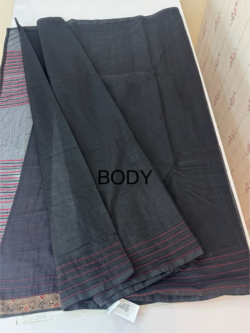 Supernet saree with kalamkari & kanta work MCJ786 Black & Red