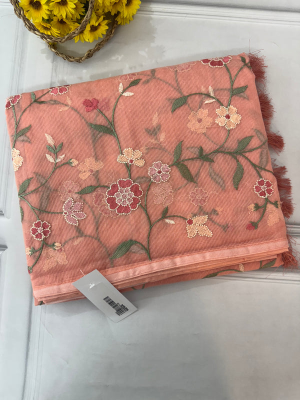 Kota Supernet embriodery saree SSPNERM Peach