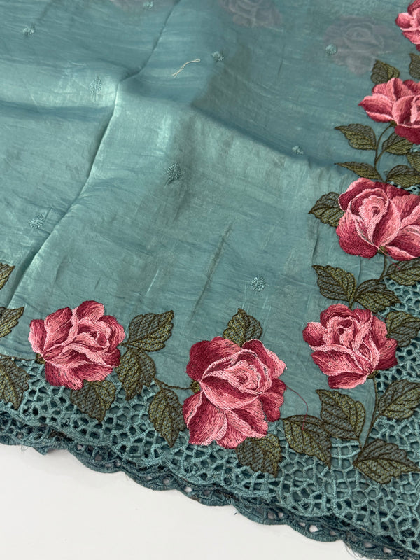 Crush Organza cutwork & embroidery saree MS7544 - DuskyBlue