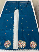 Blended tussar silk saree with embroidery- MS1072 TealBlue
