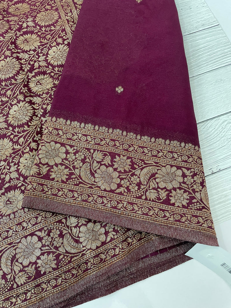Semi banarasi Crepe Chiffon saree - MS1499 WINE