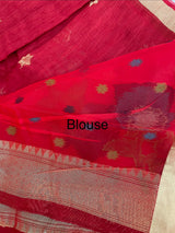 Semi jute silk saree with organza pallu MJL406 Red