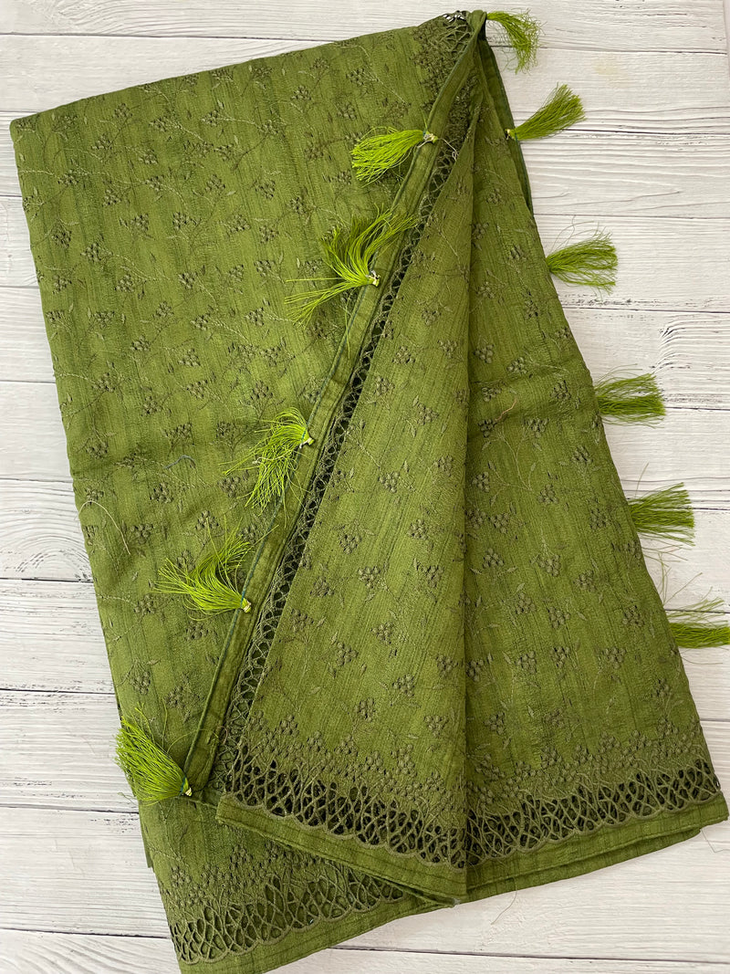 Cutwork Blended Jute - tussar saree MTS9079