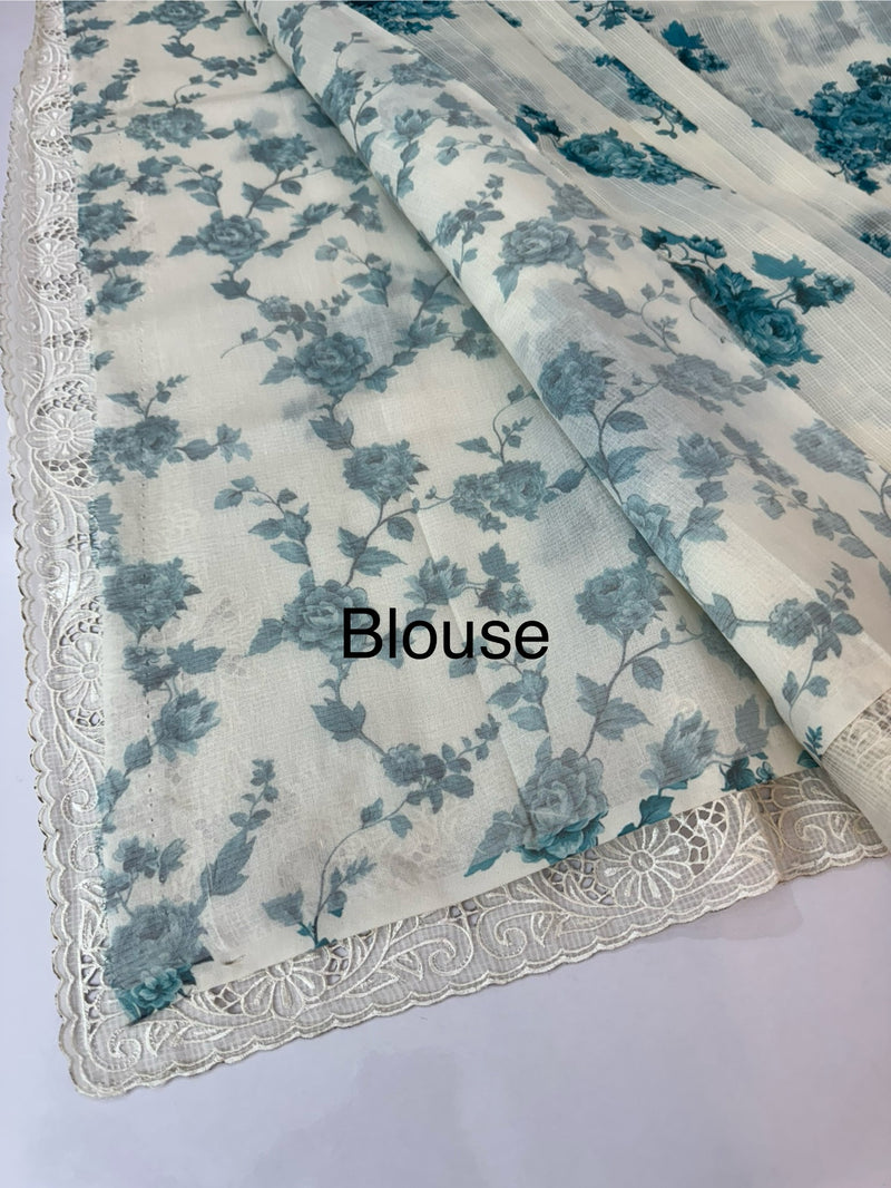 Cutwork Soft kota silk saree with digital prints MSH121