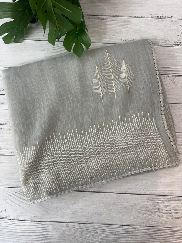 Semi linen saree with embroidery- MS15088 PastelGrey