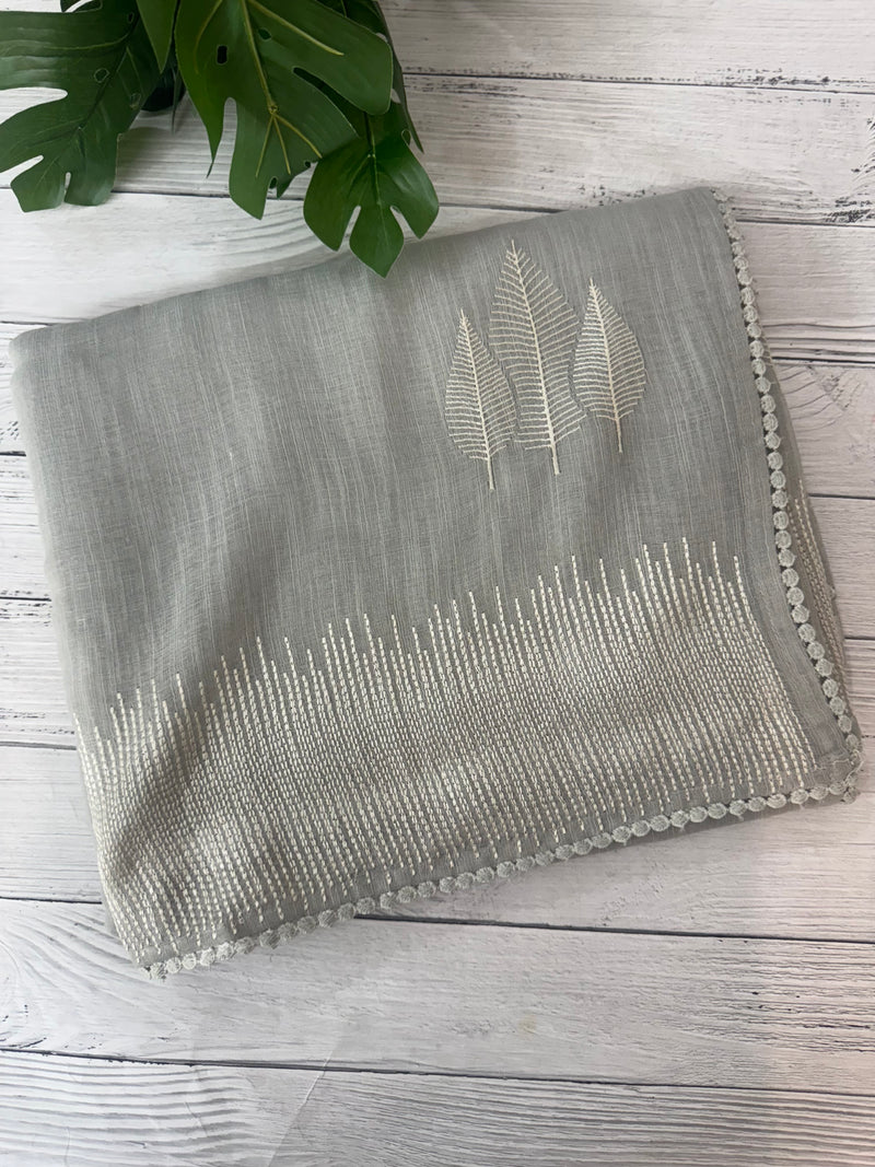 Semi linen saree with embroidery- MS15088 PastelGrey