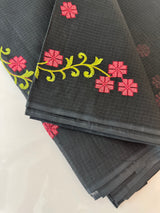 Pure Kota cotton saree with cross stitch embroidery MKAS337 Black