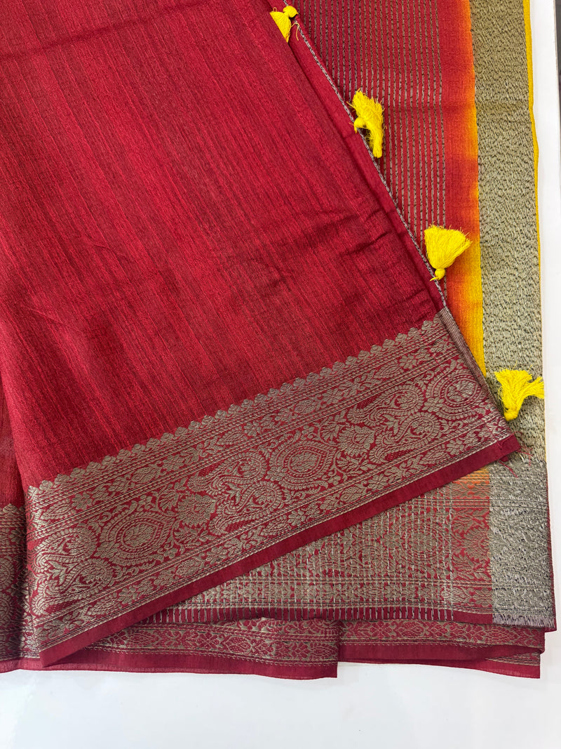 Blended tussar silk sarees with contrast pallu & blouse MTL430
