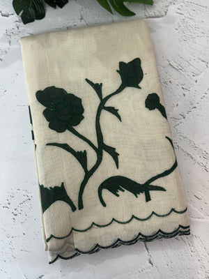 Tissue cotton applique work saree MS6743(1) - BottleGreen