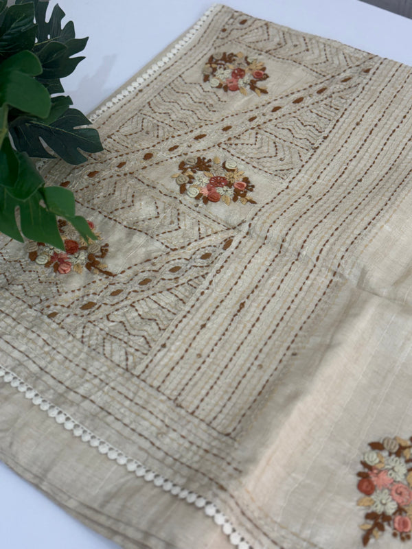 Handworked Blended tussar silk saree MS90543